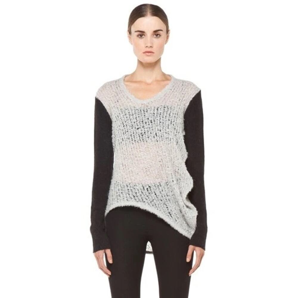 Helmut Lang Asymmetric Colorblock Boucle Sweater S Alpaca Mohair Gray Black